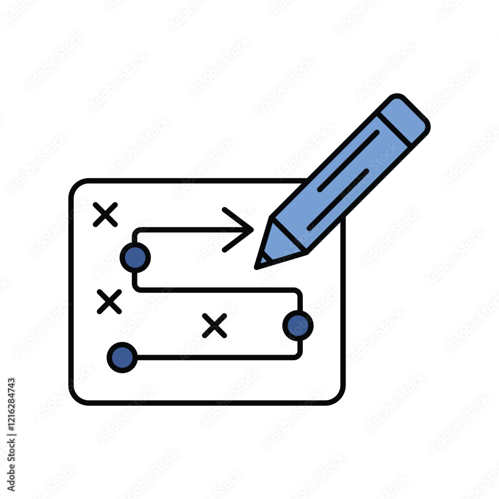 Strategic Plan blue icon with white background vector stock illustration