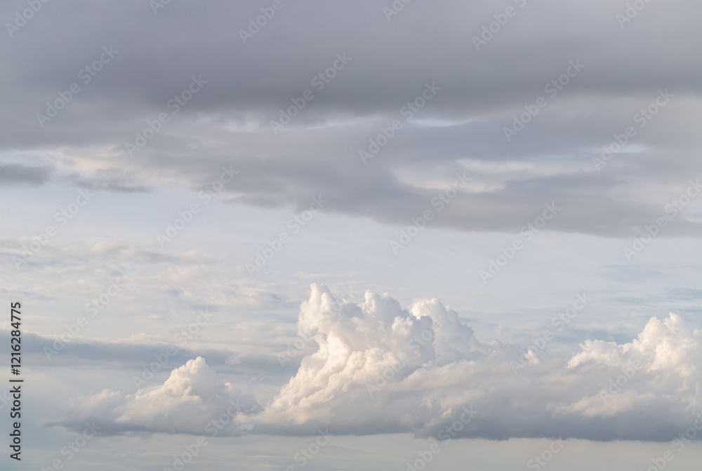 Beautiful sky with clouds background. The softness of the clouds and the brightness of the sky. Light blue background. Relaxing feeling and inspirational, Nature abstract composition, Space for text,