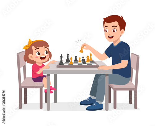father and kid playing chess