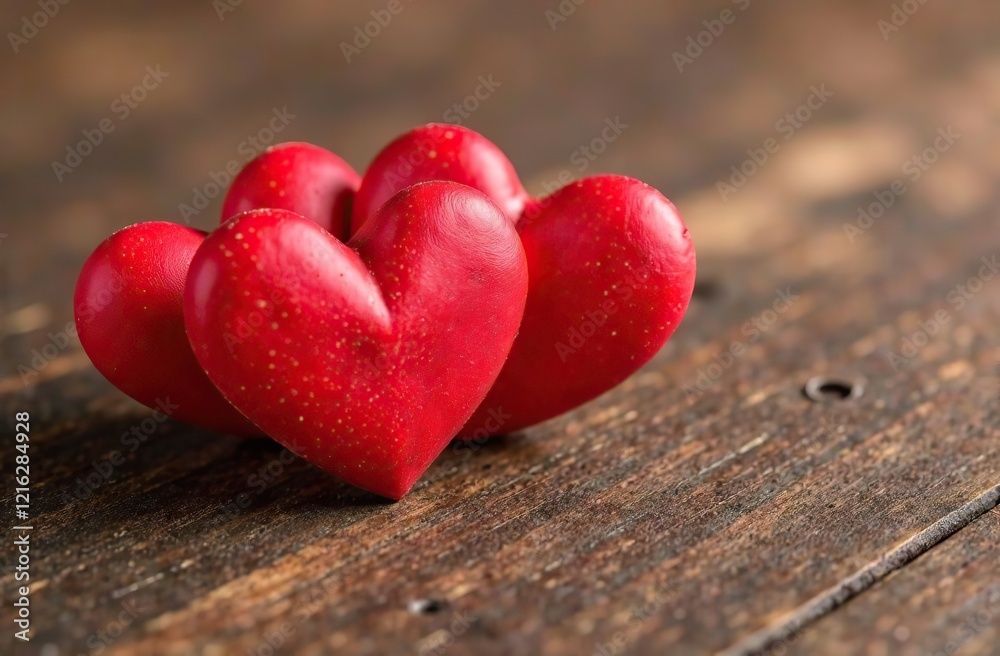 Valentines day background with two red hearts on wooden background Valentines day background with two red hearts on wooden background