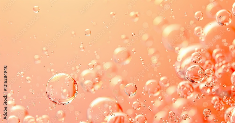 A close-up view of bubbles rising in a soft, peach-colored background. A close-up view of bubbles rising in a soft, peach-colored background.