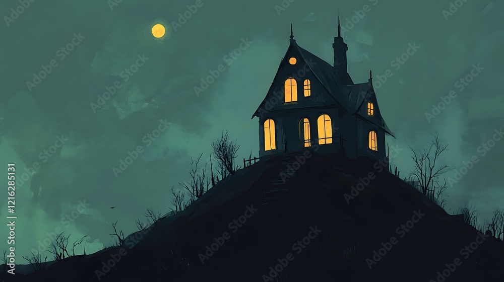 A Haunted House on a Hilltop Under a Full Moon A Haunted House on a Hilltop Under a Full Moon
