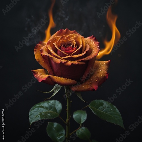 A rose bursting into flames but remaining unharmed. photo