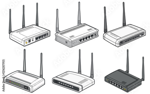 Various Wireless Routers in a Graphic Illustration