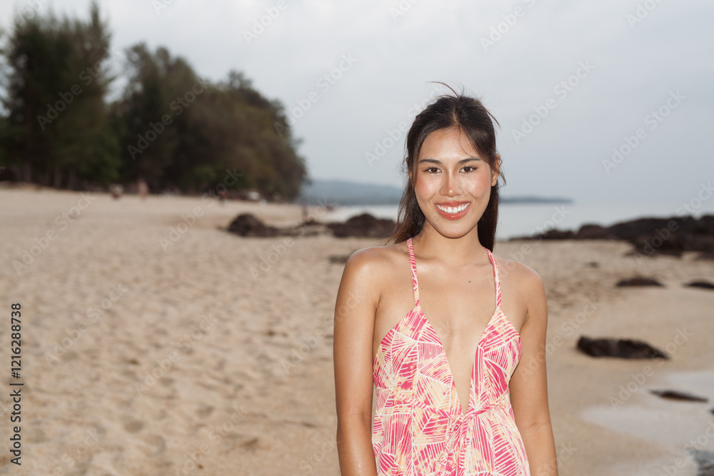 Summer beach portrait of young beautiful Asian woman Summer beach portrait of young beautiful Asian woman