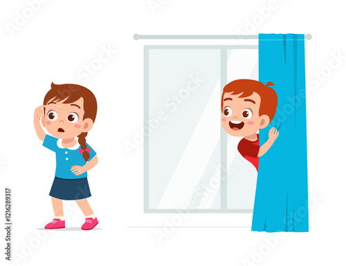 little kid play hide and seek with friend and feel happy