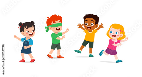 little kid play hide and seek with friend and feel happy