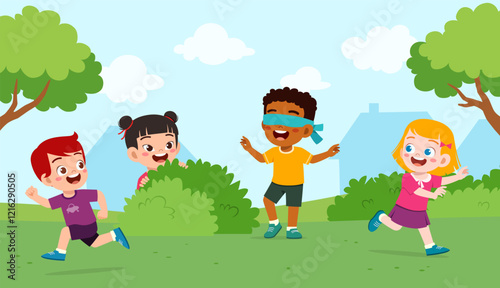 little kid play hide and seek with friend and feel happy