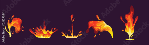 Lava melting set vector design, lava eruption element