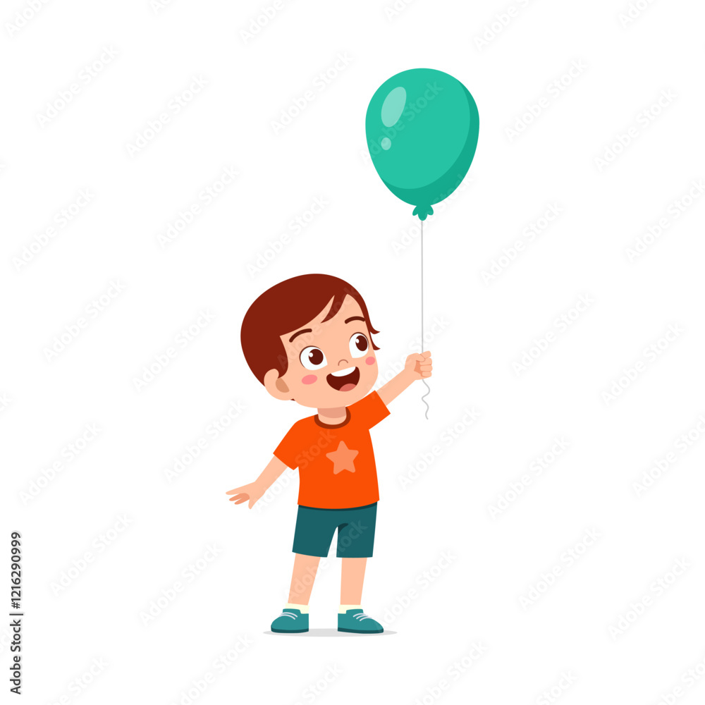little kid holding balloon and feeling happy little kid holding balloon and feeling happy