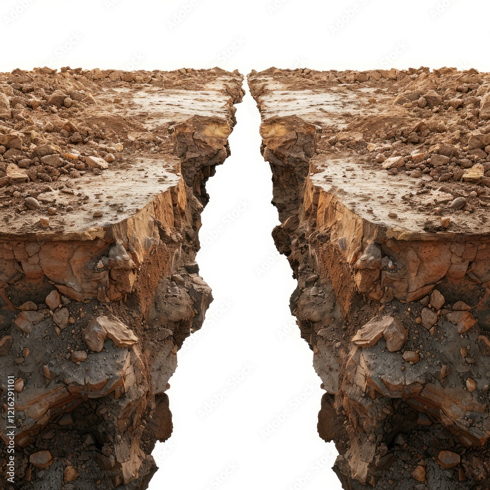 Fototapeta premium Deep crack in ground separating land, concept image for earthquake or disaster