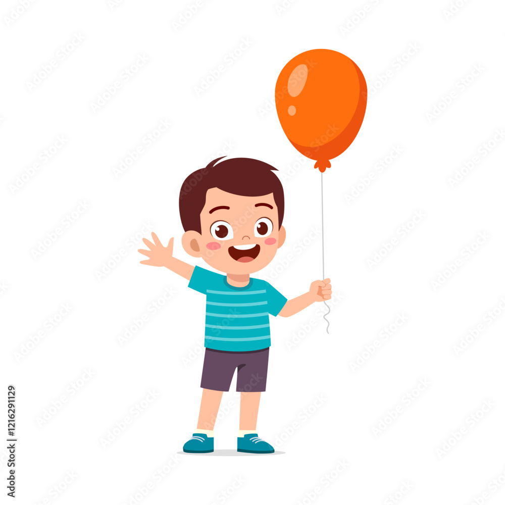 little kid holding balloon and feeling happy little kid holding balloon and feeling happy
