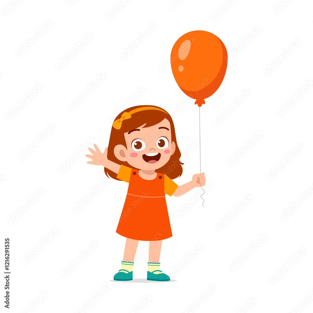 little kid holding balloon and feeling happy little kid holding balloon and feeling happy