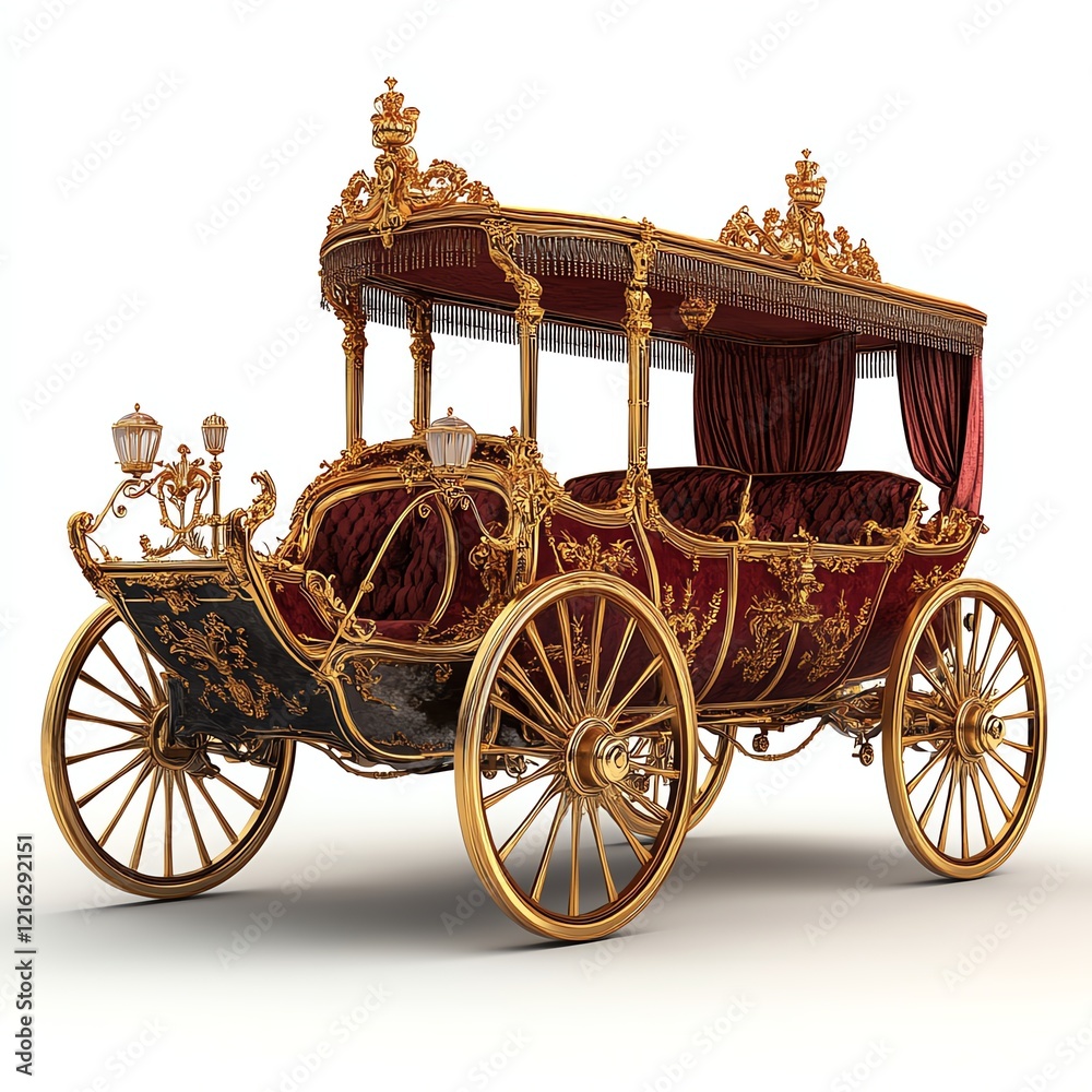 Ornate royal carriage with detailed design, isolated on a white background.