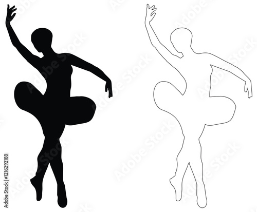 Woman ballerina jumping performs dance on stage of ballet theater performing with crown number in front of audience. Girl ballerina in spotlight is dressed for classical ballet. Ballet elements icon