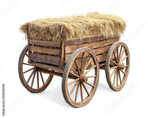 Wallpaper Mural Wooden cart with hay, white isolated background. Torontodigital.ca