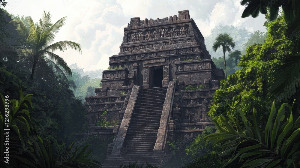 Obraz premium Ancient Stone Pyramid in Lush Tropical Jungle