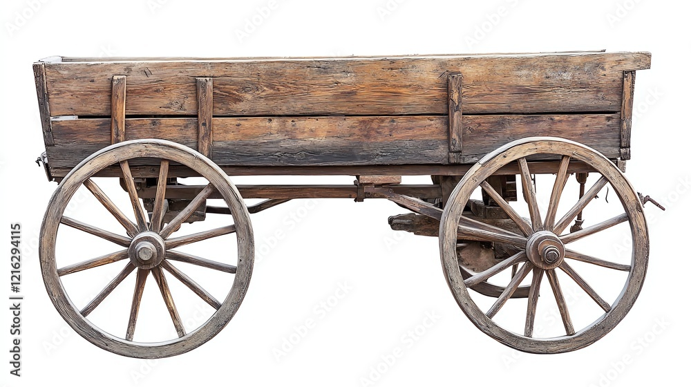 Old wooden cart with wheels, white isolated background. Old wooden cart with wheels, white isolated background.