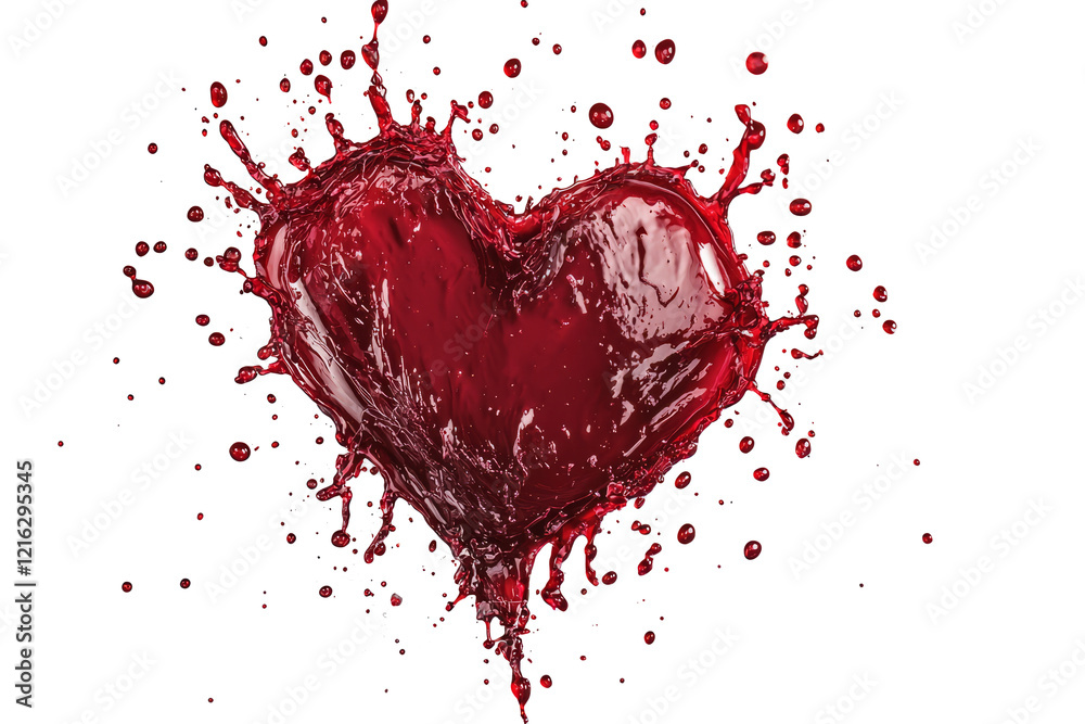 blood drops forming a heart shape as they splash, isolated on a pristine white background blood drops forming a heart shape as they splash, isolated on a pristine white background