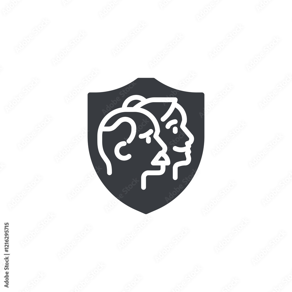 Elderly couple under a shield vector icon Elderly couple under a shield vector icon