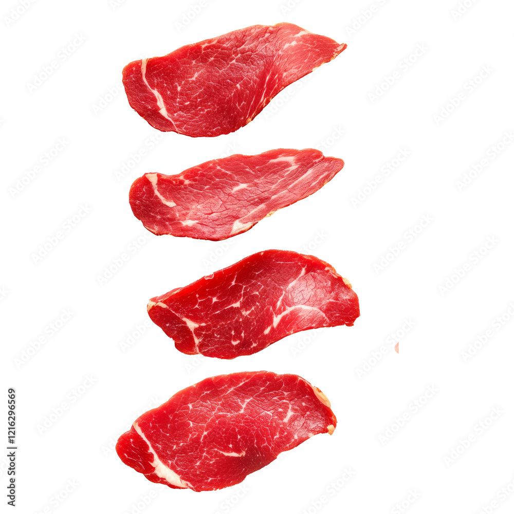 Lomo Embuchado Spanish cured ham slices isolated on white transparent background, showcasing texture and marbling, concept of cured meat Lomo Embuchado Spanish cured ham slices isolated on white transparent background, showcasing texture and marbling, concept of cured meat