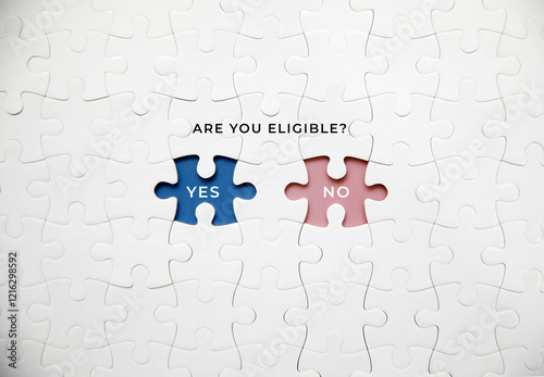 Tableau sur toile puzzle with question word Are you eligible? No the concept of choice