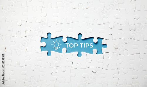 Bild auf Leinwand The word top tips on white puzzle on blue background