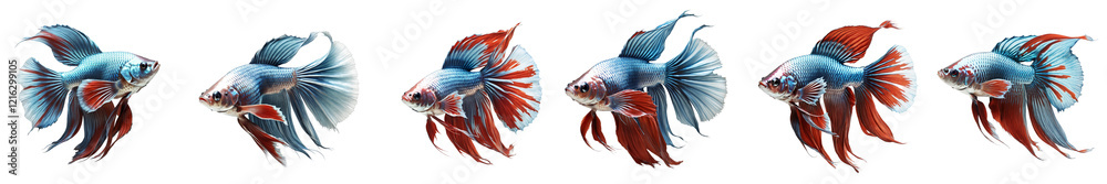 Fototapeta premium A vibrant array of betta fish showcasing their striking colors and graceful movement