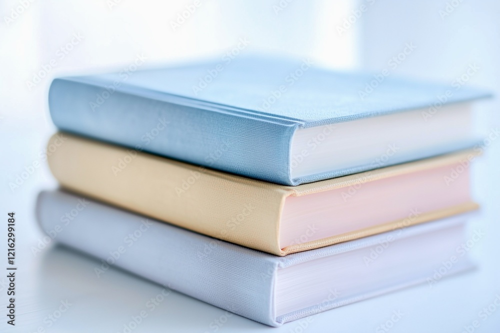 Stacks of pastel-colored books on a table Stacks of pastel-colored books on a table