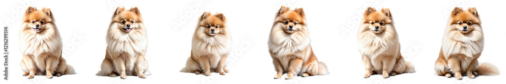 A delightful lineup of fluffy Pomeranians showcasing their playful charm A delightful lineup of fluffy Pomeranians showcasing their playful charm