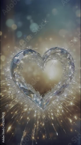 Glass heart, broken transparent heart coming together into a whole, concept of Valentine's day, love, declaration of love, vertical video