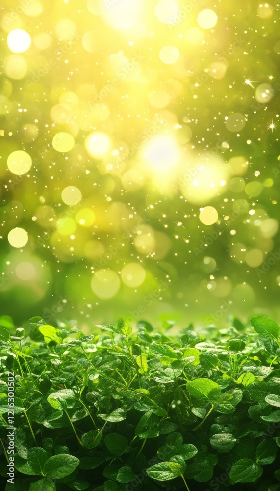 Obraz premium Sunlit Green Clover Field, Freshness And Growth In Spring Nature Background With Glowing Copy Space