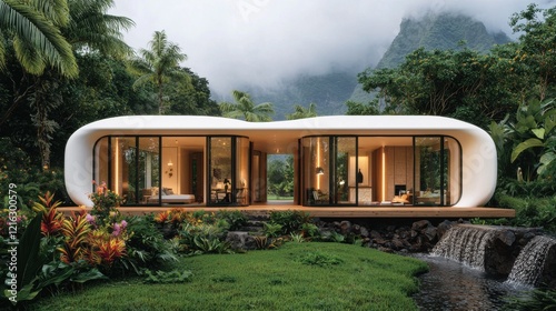 Modern Curvilinear Home in Lush Tropical Landscape