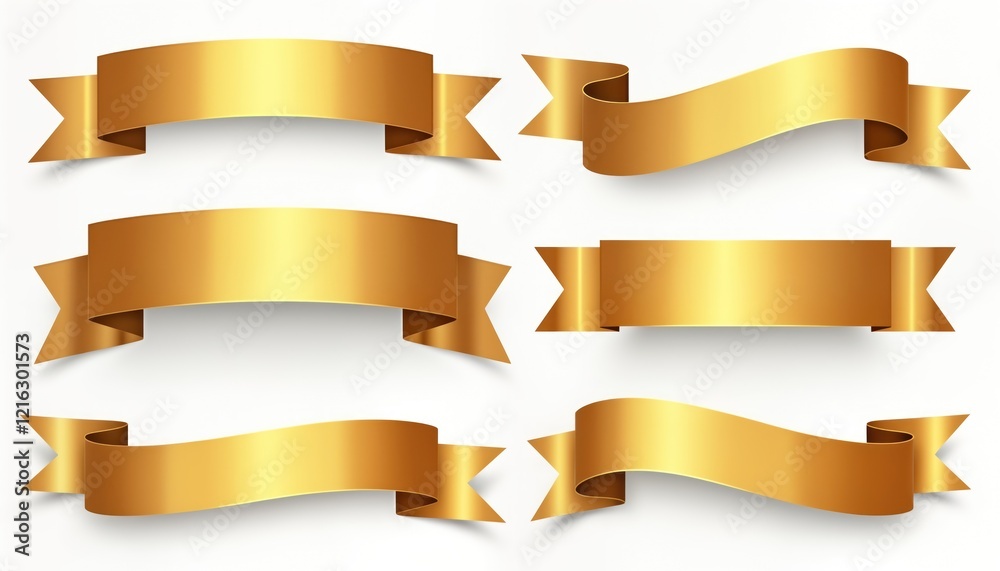 Set of golden banner ribbons isolated on white background. Design elements for decoration, celebration. Collection of decorative ribbons. Versatile design choices for various projects. Ribbons glossy Set of golden banner ribbons isolated on white background. Design elements for decoration, celebration. Collection of decorative ribbons. Versatile design choices for various projects. Ribbons glossy