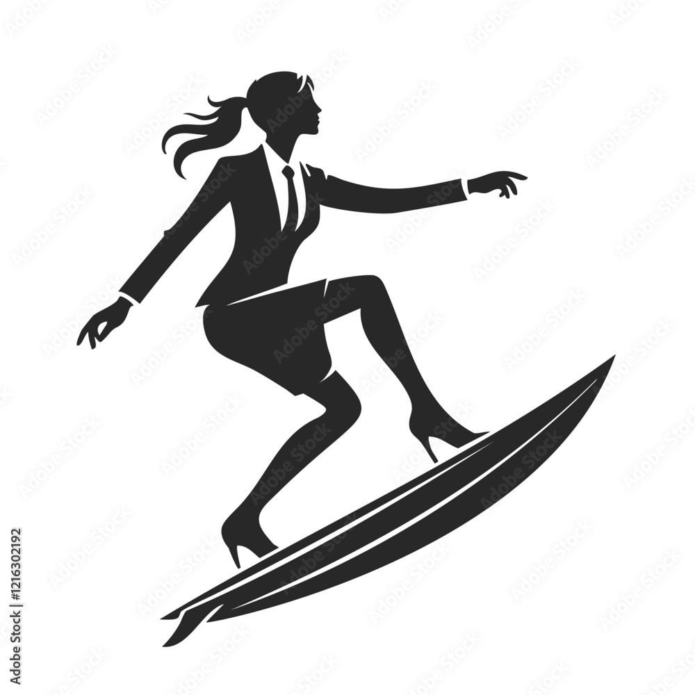 silhouette of a Business woman Surfing Silhouette Illustration silhouette of a Business woman Surfing Silhouette Illustration