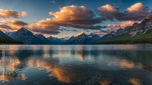 Stunning Glacier Lake and Rocky Mountains at Sunrise