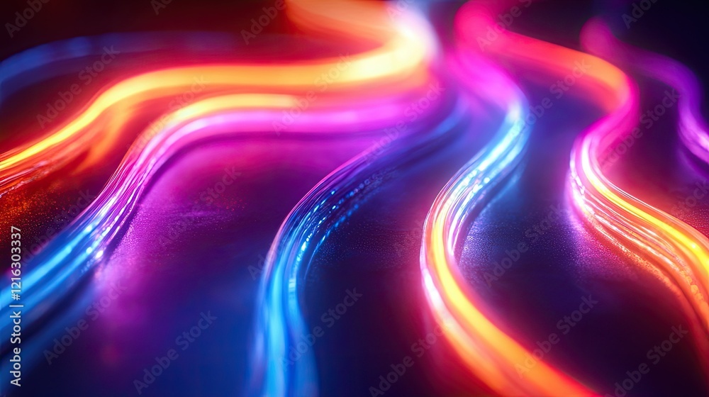 Fototapeta premium Abstract Neon Lightscape: Vibrant Curves of Color