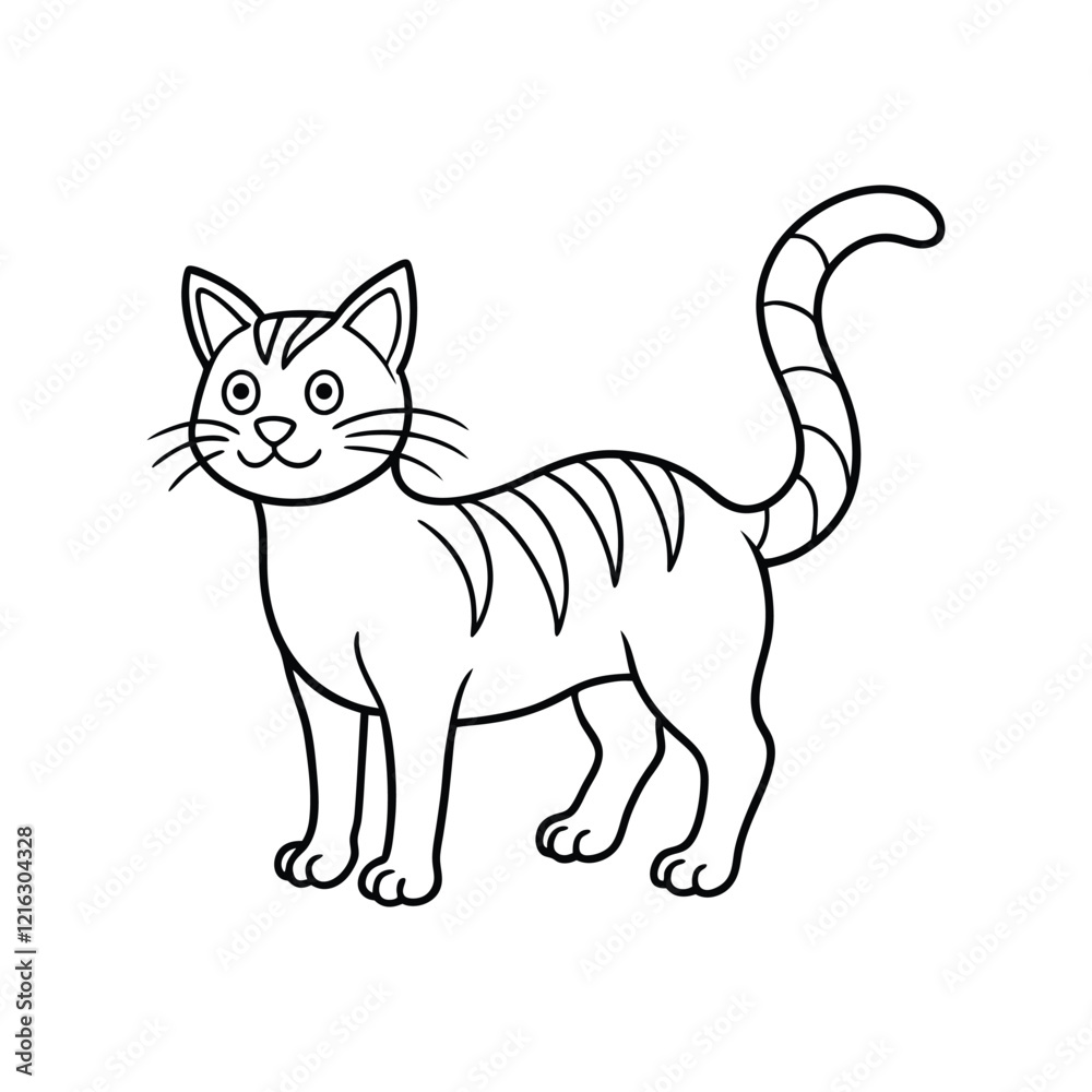 Playful cartoon kitty in line art vector illustration Playful cartoon kitty in line art vector illustration
