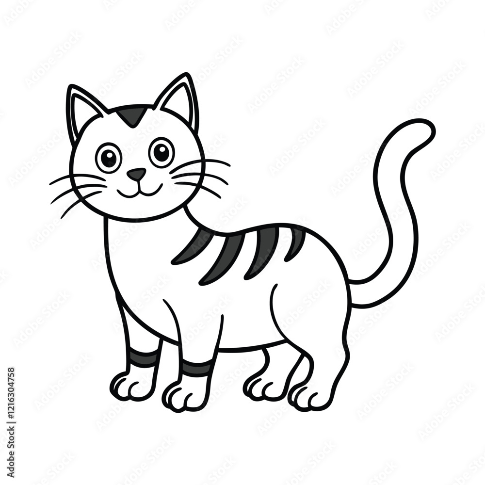 Playful cartoon cat vector illustration in line art Playful cartoon cat vector illustration in line art