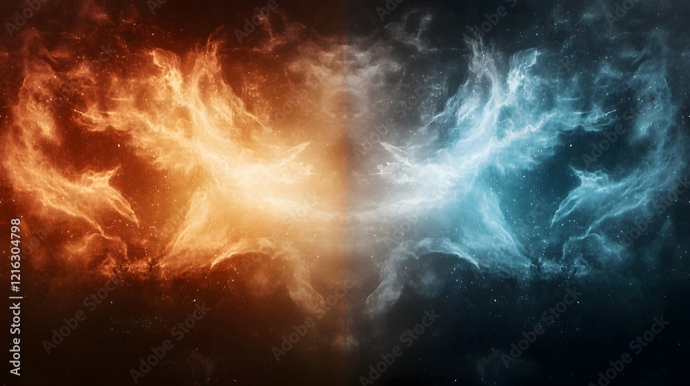 Celestial Light versus Infernal Flames Powerful Cosmic Clash of Good and Evil in an Intense Abstract Background Featuring Glowing Ethereal Illumination and Raging Fiery Infernal Chaos Celestial Light versus Infernal Flames Powerful Cosmic Clash of Good and Evil in an Intense Abstract Background Featuring Glowing Ethereal Illumination and Raging Fiery Infernal Chaos