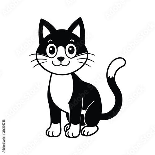 Playful vector illustration featuring a cartoon cat in line art
