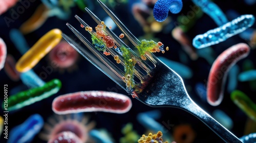 Microscopic Bacteria Food Contamination Fork Colorful Illustration