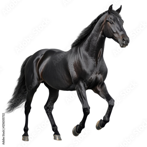 Majestic Black Horse with Flowing Mane Running Gracefully, cut out