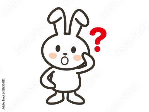 疑問に思うかわいい白いうさぎさんのイラスト