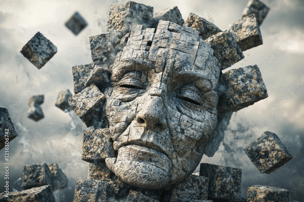 Obraz premium A surrealistic depiction of the head of a human made from small pieces