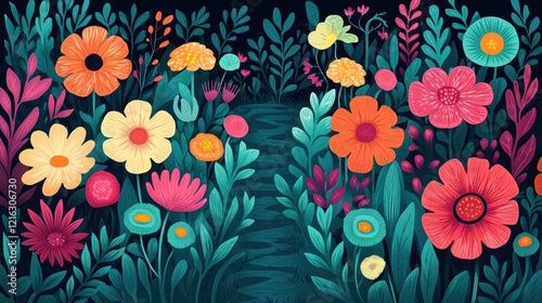 Vibrant Floral Garden Path A Summer Dream
