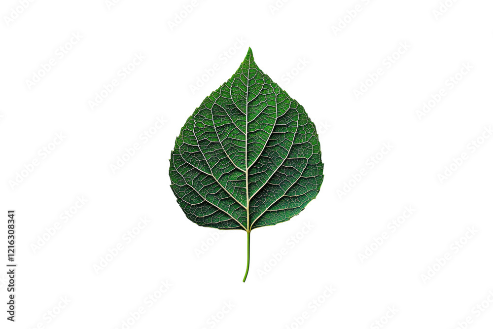 Obraz premium Close-up of a green leaf showing detailed texture and veins isolated on white or transparent, PNG