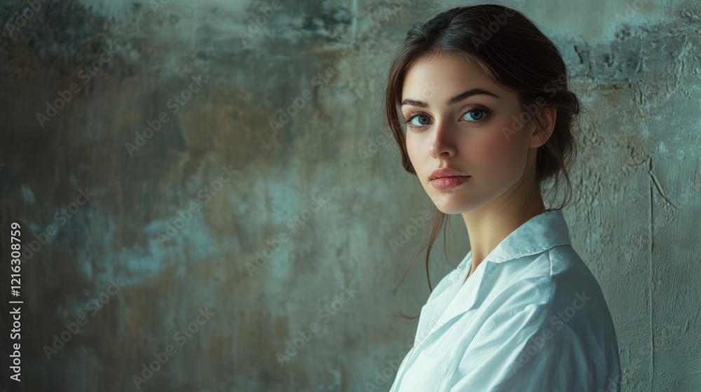 Fototapeta premium Doctor portrait with a minimalist studio background.