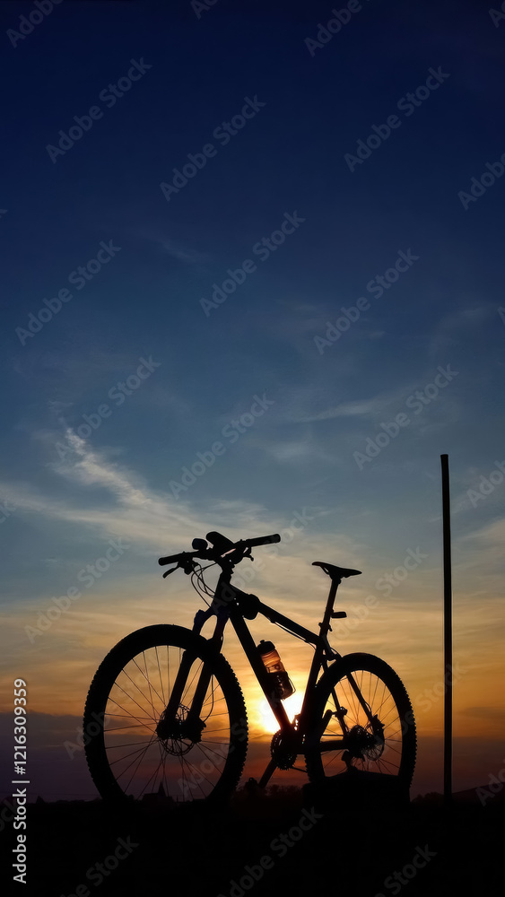 mountain bike silhouette against sunset sky mountain bike silhouette against sunset sky