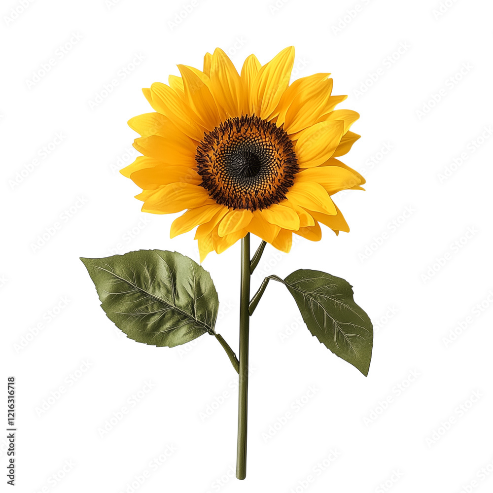 Obraz premium Artificial Sunflower with Vibrant Yellow Petals and Detailed Center, Isolated on White, Representing Everlasting Sunshine and Decorative Charm Transparent Background